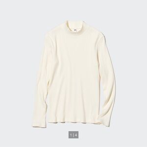 UNIQLO Off White Ribbed High Neck Long-Sleeve T-Shirt ✨